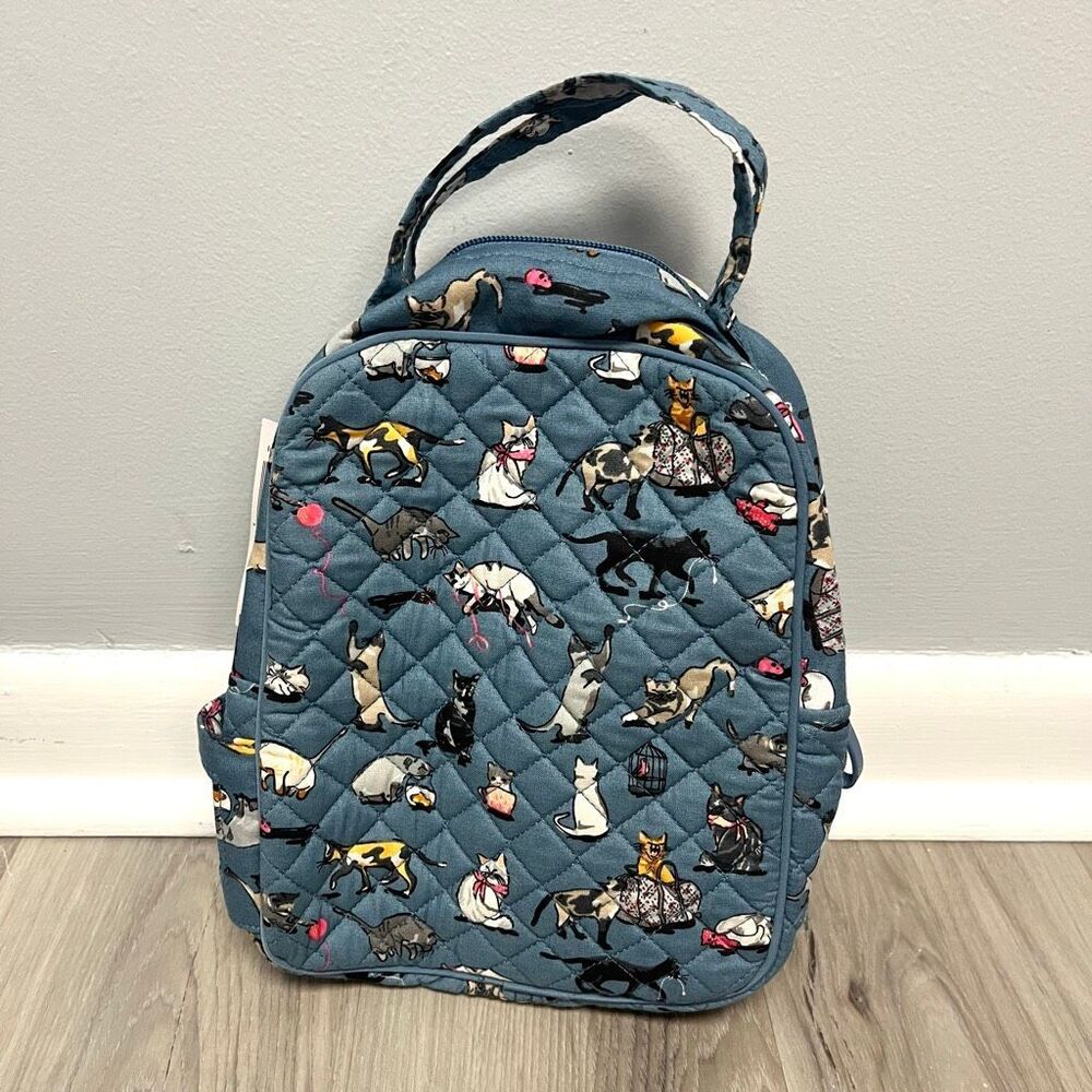 Vera Bradley Lunch Bag Women’s OS Iconic Blue Quilted Cat’s Meow Zip Bunch NWT - Picture 5 of 9